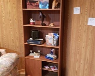 Teak laminate bookcase w/ sliding doors