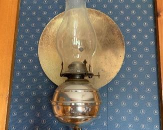 Antique Brass oil Lamp Wall Sconce, large reflector 1  of 2 (sold as pair)
