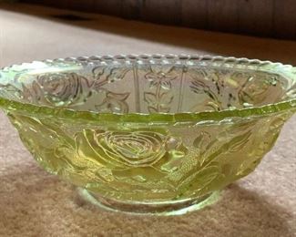 Opalescent Vaseline Glass Bowl 