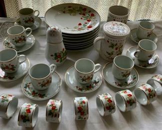 $25.00......Collection of AVON Strawberry Dessert Set, Plates, Cups and Saucers and Napkin Rings (A23)