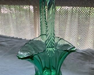 HALF OFF!  $8.00 now, was $16.00......Pretty Green Glass Basket (A3)