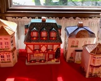 HALF OFF !  $6.00 now, was $30.00......Set of Glass Kitchen Canisters Flour, sugar, etc Houses Set, Larger than appear in picture (A101)