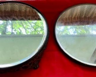 $25.00......Two Vintage Dresser Mirrors, 12" diameter (A132)