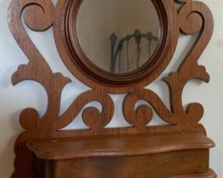 HALF OFF!    $15.00 now, was $30.00......Ornate Wall Mirror with small compartment, 15" x 28" slight crack (A305)
