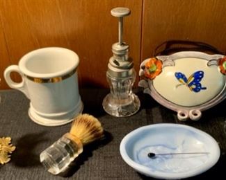 HALF OFF !  $8.00 now, was $16.00.........Vintage Shaving Mug and Brush, wall pocket and more (A294)