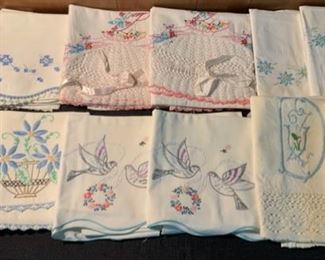 REDUCED!  $33.75 now, was $45.00.......6 Sets of Hand Embroidered Pillowcases, all very clean and good condition (A313)