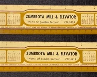 HALF OFF !  $6.00 now, was $12.00.......2 Advertising Zumbrota Mill & Elevator Metal Rulers (A293)
