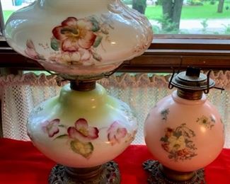 CLEARANCE!  $20.00 now, was $60.00........2 Antique Oil Lamps , both missing hurricanes (A249)