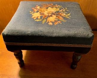 CLEARANCE !  $4.00 now, was $14.00........Vintage Needlepoint Footstool, 13 1/2" x 12", 10" tall (A219)