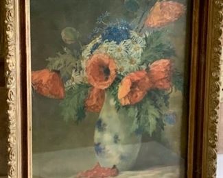 HALF OFF !  $8.00 now, was $16.00........Vintage Floral Picture, 19 1/2" x 15" (AA12)