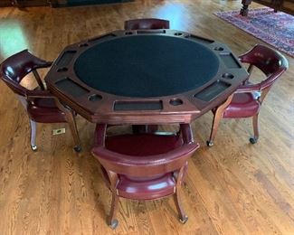 $2500 - High-end Octagonal Card Table with 4 Chairs on Casters - Measures 60” diameter by 31” height 