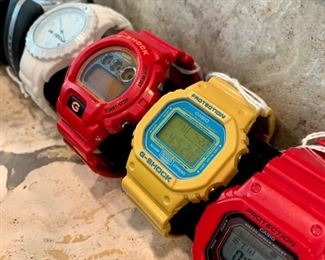 G-SHOCK WATCHES! (From Left) Red DW6900CB Watch $100, Yellow DW5600CS Watch $80, Red GLX5600 Watch - $80
