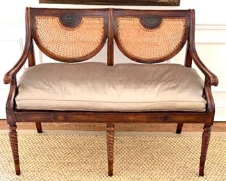$550 - DISTINCTIVE Caned Settee - AS IS (Left leg needs glue) - Measures 45” x 19” x 36” 