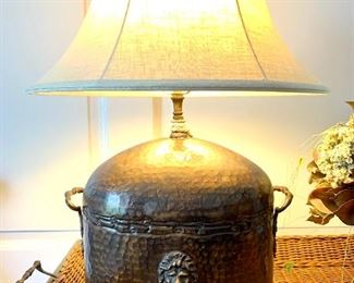 $250 - DISTINCTIVE Brown Metal Lamp with Lion Accent - Lamp measures 27” Tall and Shade measures 18.5” L x 13.5” W