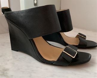 $40 - ANN TAYLOR Two-Strap Buckle Wedges - Size 9