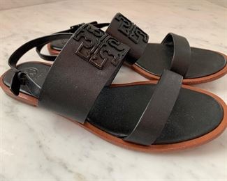 $100 - DESIGNER Tory Burch Black Two-Strap Sandals - Size 9