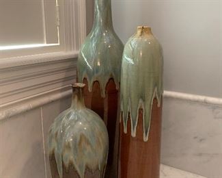 $400 - DESIGNER Drip Glaze Ceramic Vase by Maitland-Smith (SET OF 3) - Measures 25” at tallest point and 13.5” at shortest point