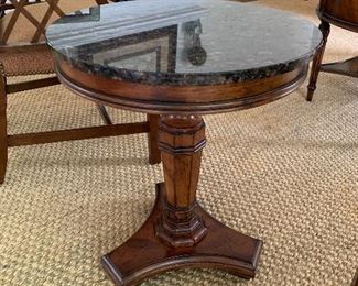 $200 - Expertly Crafted Natural Stone Top Cocktail Table with Wood Base - Measures 20” diameter x 24” tall