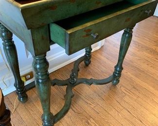 Alternate View of Maitland-Smith Distressed Green Side Table with Basket