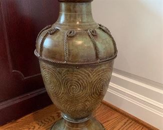$200 - Decorative Metal Hammered Urn with Spiral Detail - Measures 11” x 36”