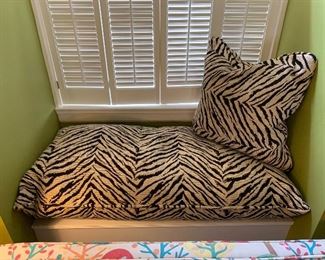 $100 - Custom overstuffed, zebra window seat and matching pillow. There are TWO of these available! Measures 40” x 21”