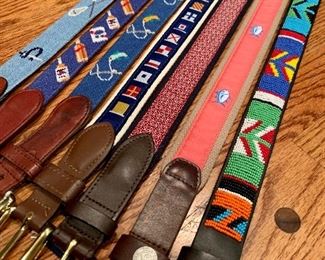 Large selection of designer and needlepoint belts available! Sizes range from 36-40. 