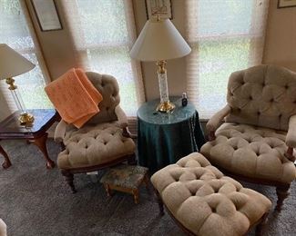Arm chairs and ottomans