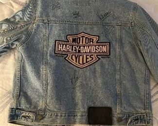 Harley Davidson jean jacket autographed by cast of Orange County Choppers