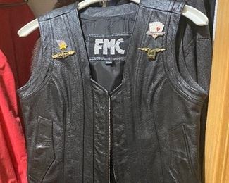 FMC leather vest with Harley Davidson pins