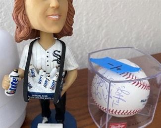 Chicago White Sox beer vendor bobble head; autographed baseball