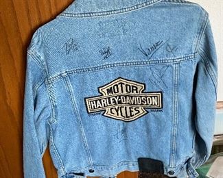 Harley Davidson jean jacket autographed by cast of Orange County Choppers