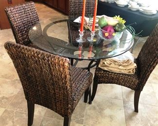 Glass-Top dining table with 4 seagrass chairs by Design Crew Collection
