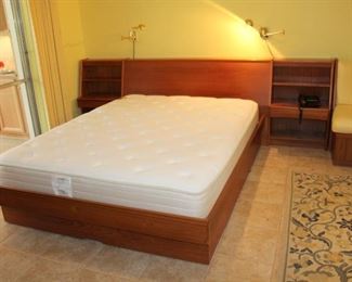 Queen Danish Modern Deb with attached nightstands with LATEX mattress
