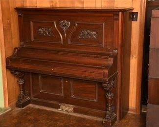 4. Antique Carved Mahogany Cased Newman Brothers Upright Piano