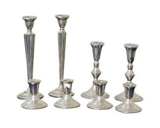 17. Four 4 Pairs Of Sterling Silver Candle Holders weighted