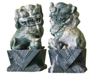35. Two 2 Carved Chinese Stone Foo Dogs