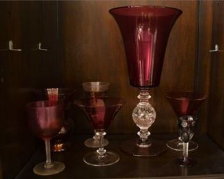 45. Group of Vintage Cranberry Flash Decorated Glassware