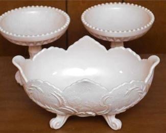 136. Three Pieces of Milk Glass