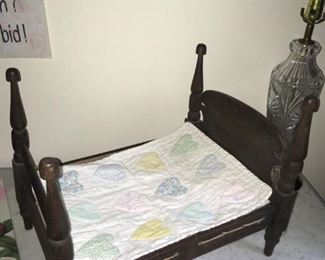 Antique Doll Bed - 4-Poster Rope Bed 
