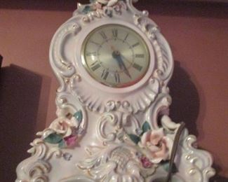 Vintage Capodimonte Clock With Hand Made Hand Painted Rose Embellishments,