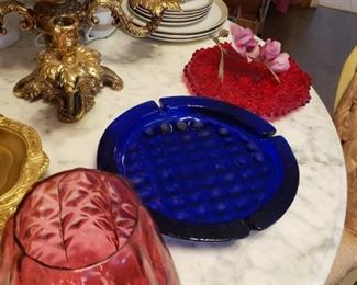 cobalt, ruby and cranberry glass