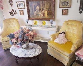 yellow velvet chairs
