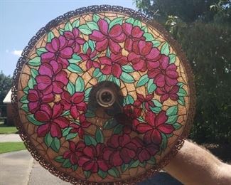 glass lamp shade with red flowers