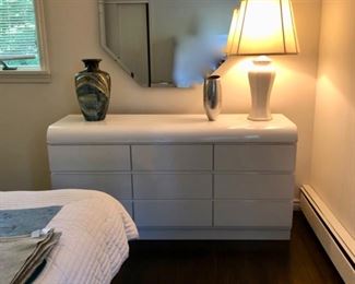 Vintage white Mica bedroom set with dressers & nightstands