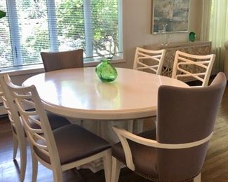 White Dining table with 6 gray chairs