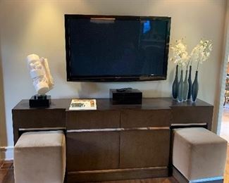 J. Robert Scott with 2 vantana ottomans in covet camel fabric