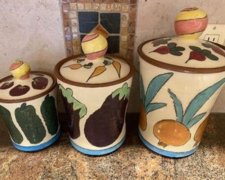 Signed Pottery kitchen canisters