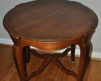 COUNTRY FRENCH COLLECTION FABIAN CHERRY WOOD END TABLE BY ETHAN ALLEN, 29” DIAM. X 25”H. OUR PRICE $425.00