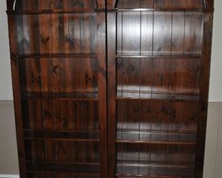 PAIR OF ETHAN ALLEN 6 OPEN SHELF ANTIQUED OLD TAVERN BOOKCASES, FINISH 212 IN EXCELLENT CONDITION 80″ H X 30″ W X 12.25″ D. OUR PRICE $395.00 EACH. 