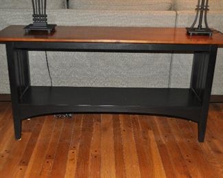 ETHAN ALLEN AMERICAN IMPRESSIONS SOFA TABLE, AUTUMN AND BLACK, 55”X 17”D X 27”H. OUR PRICE $485.00